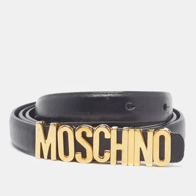 Pre-owned Moschino Classic Logo Waist Belt Black Leather