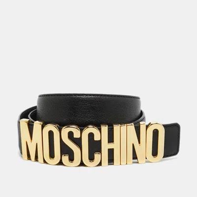 Pre-owned Moschino Classic Logo Waist Belt Black Leather