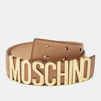 Pre-owned Moschino Classic Logo Waist Belt Peach Leather In Orange