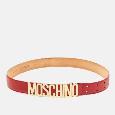 Pre-owned Moschino Classic Logo Waist Belt Red Leather