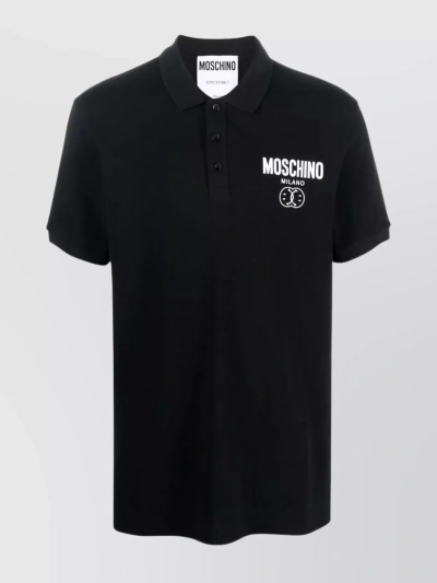 Moschino Chest Logo-print Detail Polo Shirt In Black
