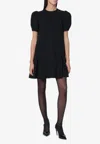 Moschino Twill Dress With Pleated Skirt And Puff Sleeves In Black