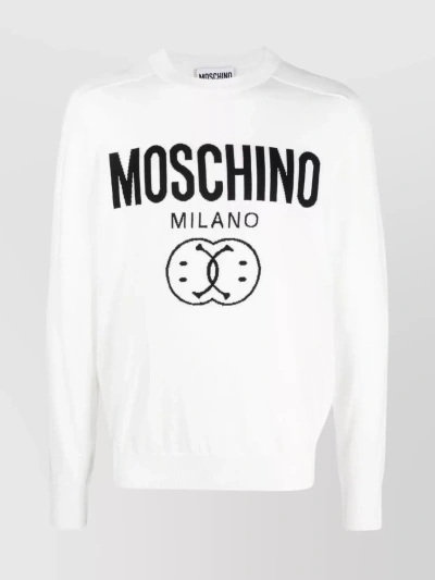 Moschino Classic Ribbed Crewneck Sweater In White