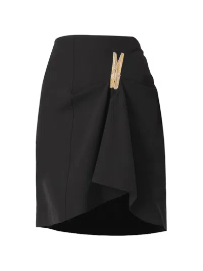 Moschino Clothespin-embroidery Ruffled Mini Skirt In Black