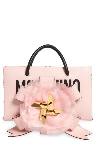 Moschino Cloud Floral Leather Tote In A1225 Fantasy Print Pink