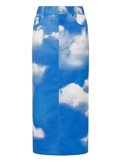 Moschino Cloud-print Five-pocket Skirt In Blue