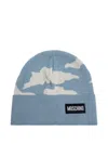 Moschino Cloud-print Wool Beanie In Blue