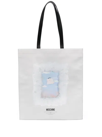 Moschino Cloud With Handle And Padlock-print Shoulder Bag In 白色