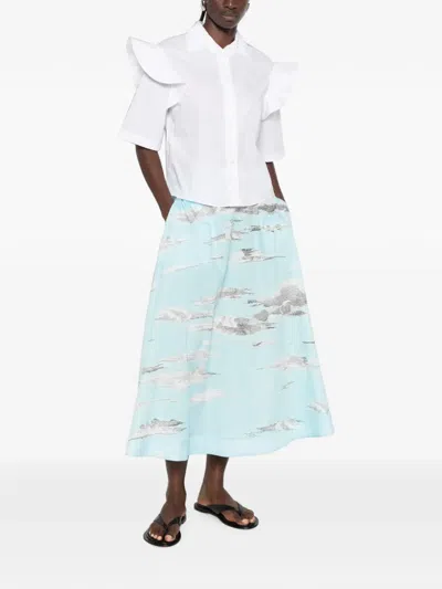 Moschino Cloud-print Cotton Midi Skirt In Multi