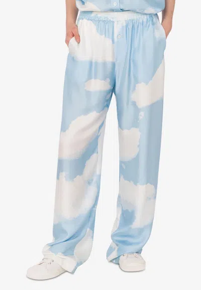 MOSCHINO CLOUDS PRINT SILK TWILL PANTS