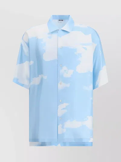 Moschino Cloudy Sky Cuban Collar Shirt In Blue