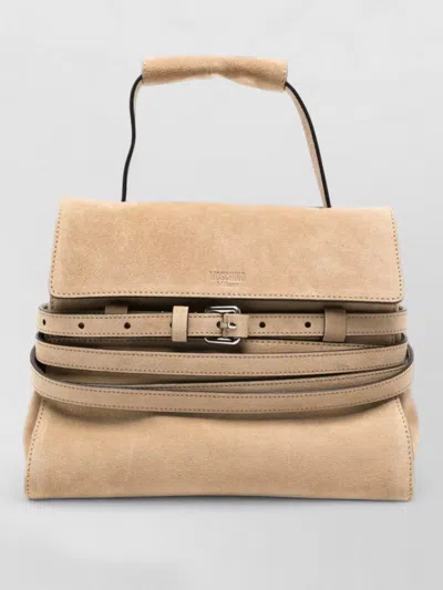Moschino Clutch Bag Adjustable Strap Suede Top Handle In Brown