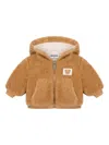 Moschino Brown Faux Fur Coat For Babykids With Teddy Bear In Brown