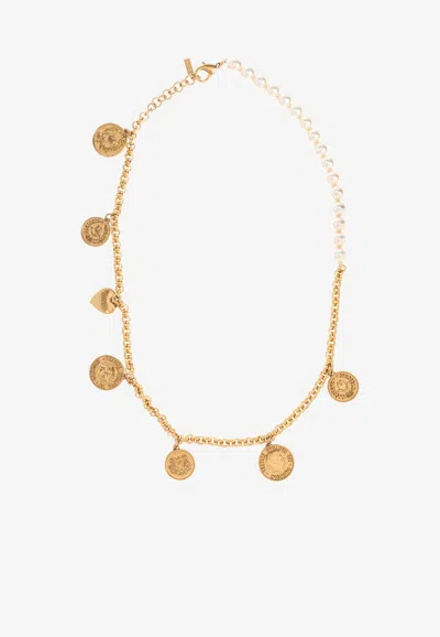 Moschino Coin Charm Necklace In Gold