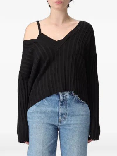 Moschino Cold-shoulder Ribbed Sweater In Black