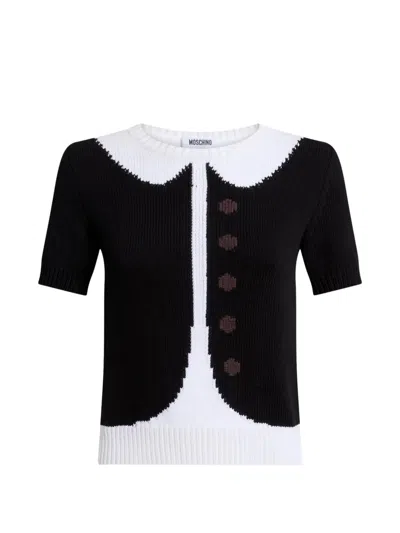 Moschino Collared Buttoned Cotton Top In Black