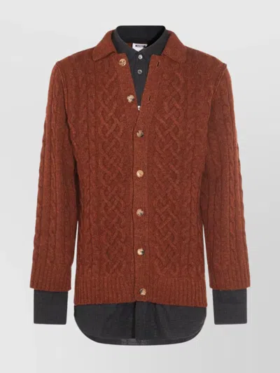 MOSCHINO COLLARED CABLE KNIT TEXTURED CREWNECK SWEATER