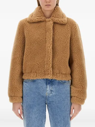 Moschino Cropped Furry Effect Jacket In Brown