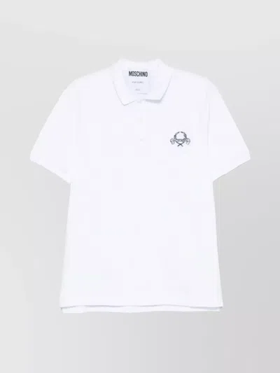 Moschino Collared Polo Shirt Ribbed Finish In White