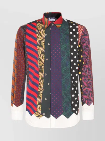 Moschino Collared Shirt With Long Sleeves And Patchwork Pattern In Multi