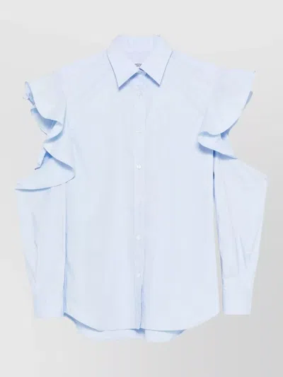 Moschino Collared Top Long Sleeves Cut Out Shoulder In Blue