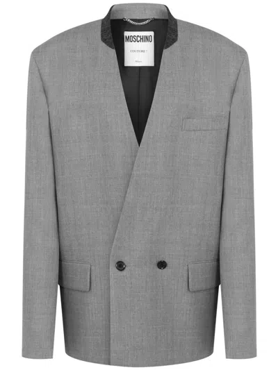 Moschino Oversized Double-breasted Wool Blazer In Grey