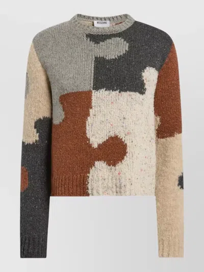 Moschino Maglia Patchwork Abstract Wool-blend Sweater In Multi