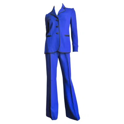 Pre-owned Moschino Color Block Pantsuit With Applique Eyes Collar In Purple