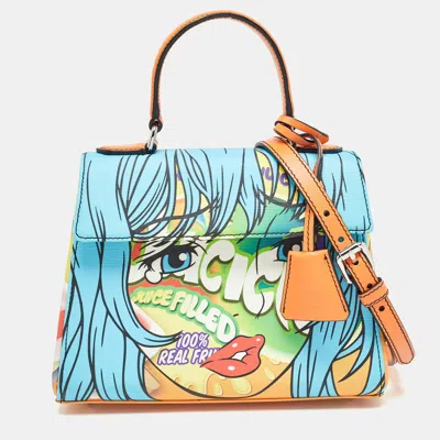 Moschino Color Leather Eyes Capsule Top Handle Bag In Blue