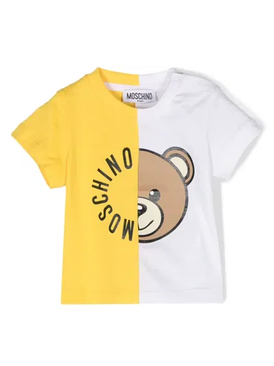 Moschino Babies' Colour-block Cotton T-shirt In White