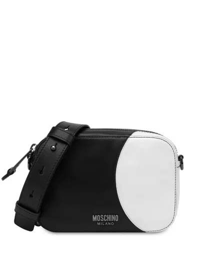 Moschino Colour-blocked Leather Shoulder Bag In Black