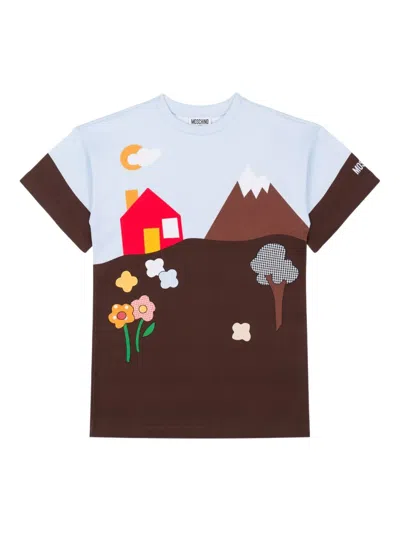 Moschino Kids' Colourblock Graphic T-shirt Dress In Brown
