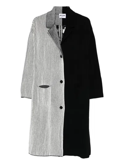 Moschino Colourblock Knitted Coat In Black
