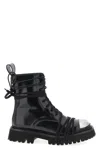 Moschino Glossy Leather Lace-up Boot With Sole In Black