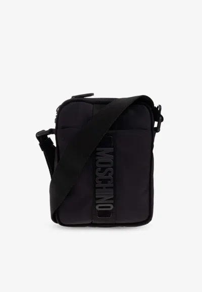 Moschino Compact Logo Messenger Bag In Black