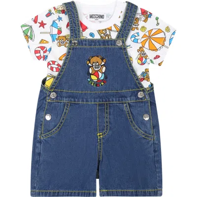 Moschino Babies' Complet Bleu Pour Nouveau-né Avec Teddy Bear Et Timbre In Denim