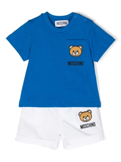 Moschino Babies' Teddy Bear T-shirt And Shorts Set In Blue