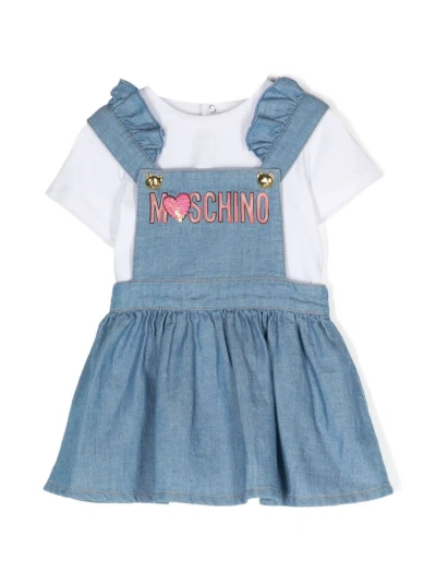 Moschino Babies' Logo-print Skirt Set In Blue