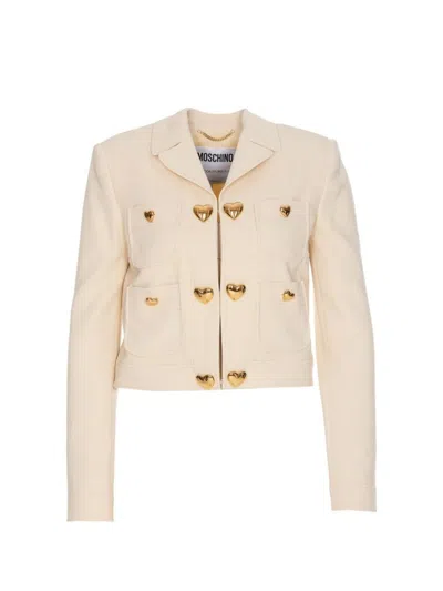 Moschino Contemporary Heart-button Women's Jacket In White