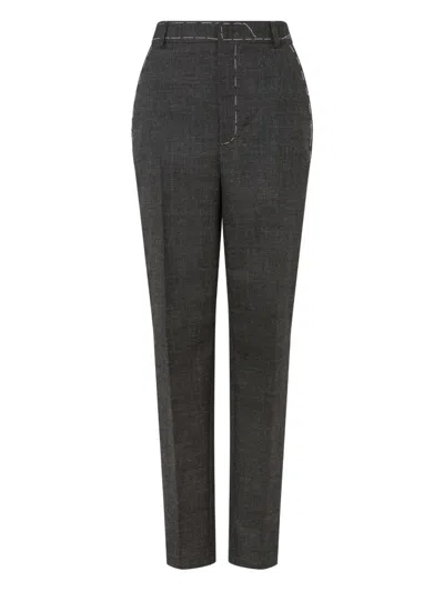 Moschino Contrast-stitch Wool Trousers In Gray