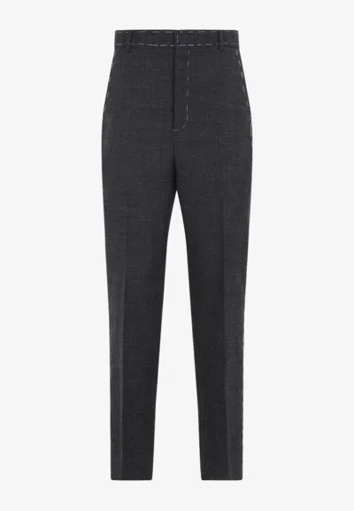 Moschino Contrasted-stitch Wool Pants In Gray