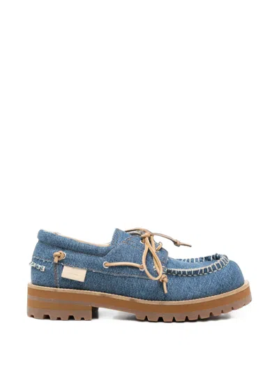 Moschino Contrast-stitch Denim Boat Shoes In Blue