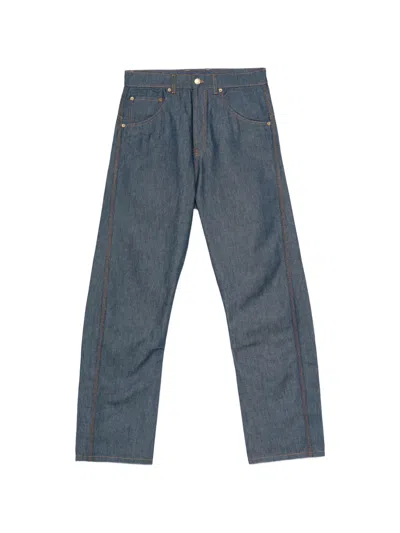 Moschino Contrast-stitching Logo-patch Jeans In Blue