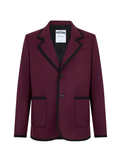 Moschino Contrast-trim Notched-collar Blazer In Purple