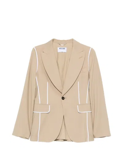 Moschino Contrast-trim Peaked-lapel Blazer In Neutral