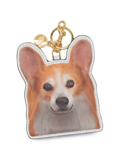 Moschino Corgi-print Calf Leather Keyring In Neutrals