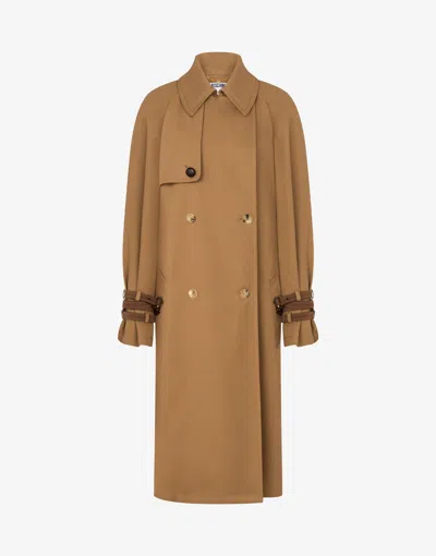 Moschino Cotton Blend Gabardine Trench Coat In Brown