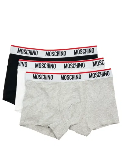 Moschino Cotton Boxer In White/black/grey
