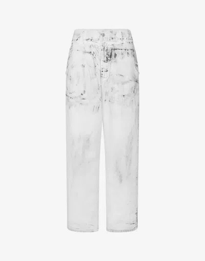 Moschino Cotton Bull Pants Laurel Crown Patch In White