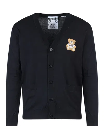 Moschino Cotton Cardigan With Iconic Teddy Bear In Black